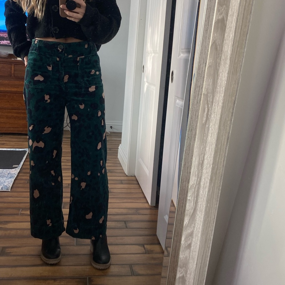 Anthropologie Maeve Green and Black Colette Wide-Leg Pants 26